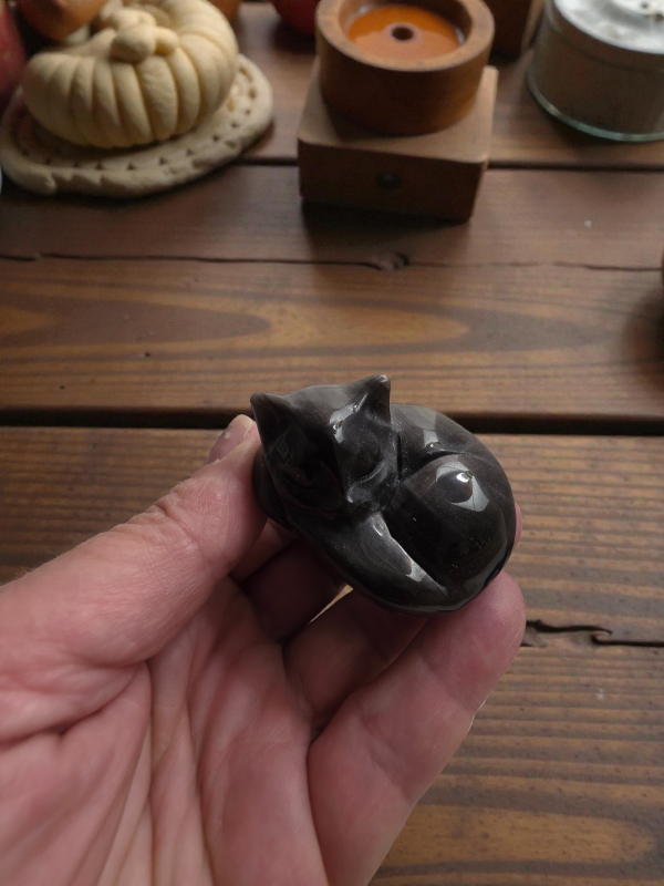 Gold Sheen Obsidian Sleeping Cat – Protection, Grounding & Inner Strength