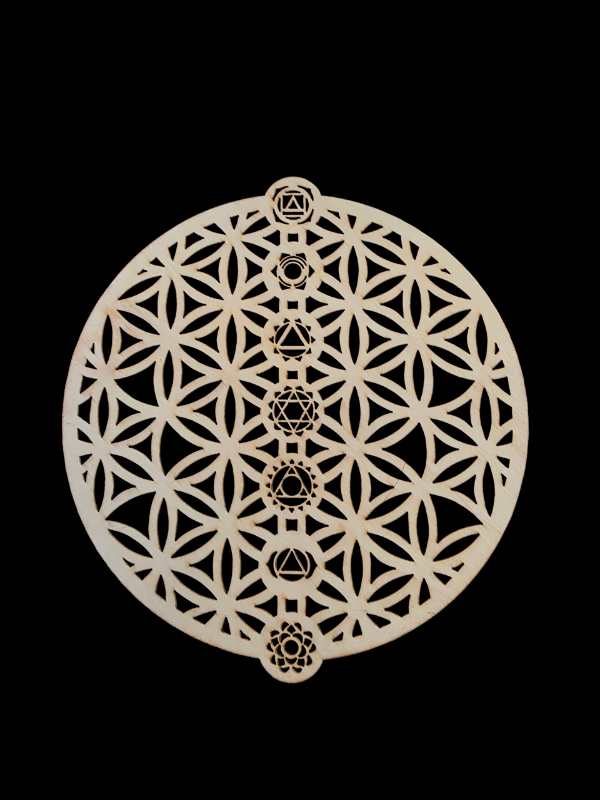 Geometric design with symbolic elements on a black background