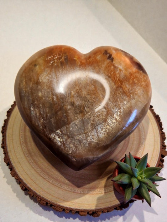 Peach Moonstone puffy heart