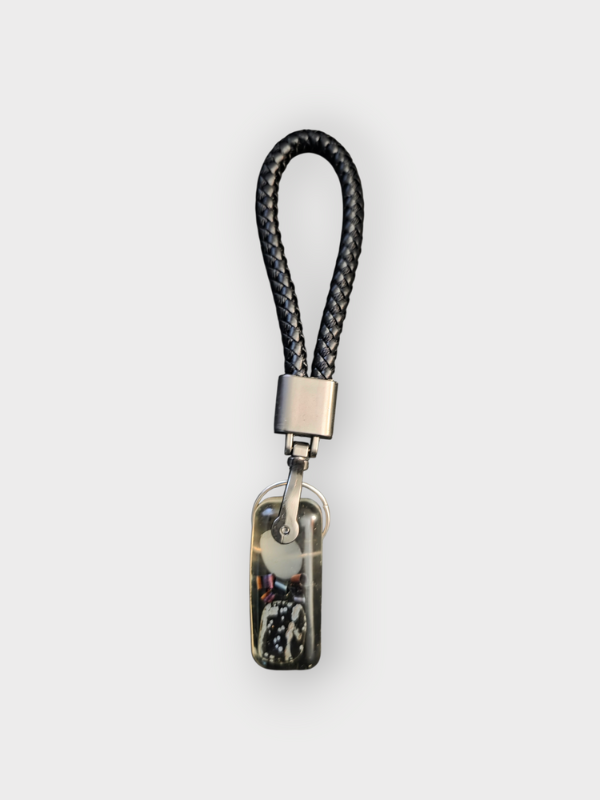 Snowflake Obsidian & Clear Quartz Crystal Orgonite Keychain