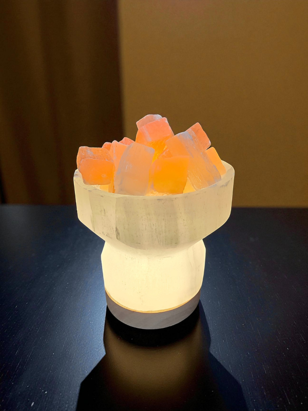 Selenite Bowl Lamp with Orange Selenite – Crystal Healing Light