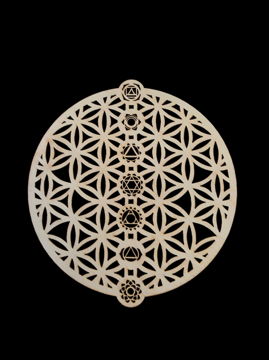 Geometric design with symbolic elements on a black background