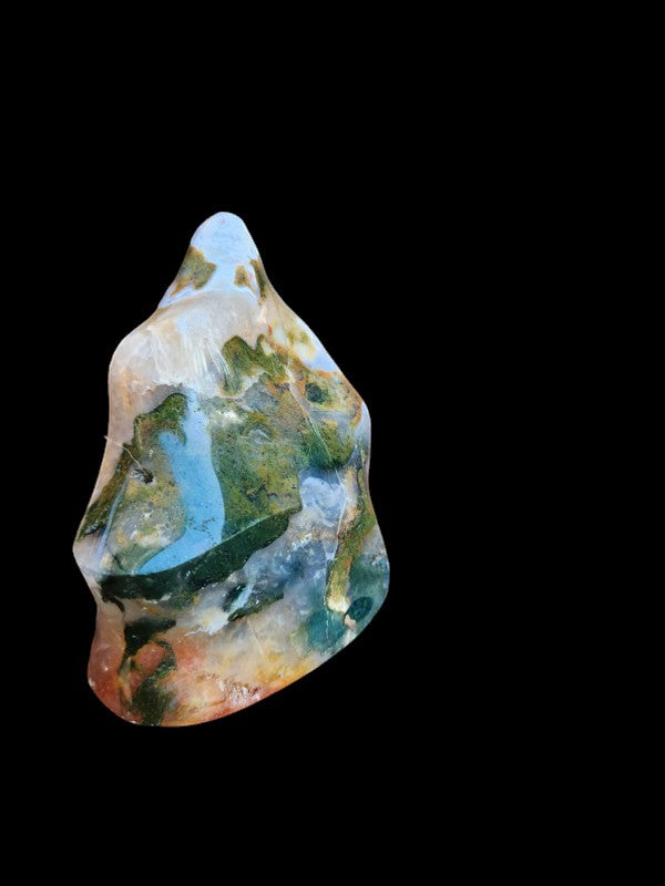 Soul Stone Designs Ocean Jasper Flame polished stone with green, blue, white, and orange swirls.