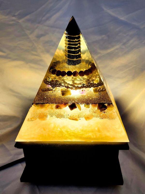 Black Obsidian Crystal Orgonite Lamp