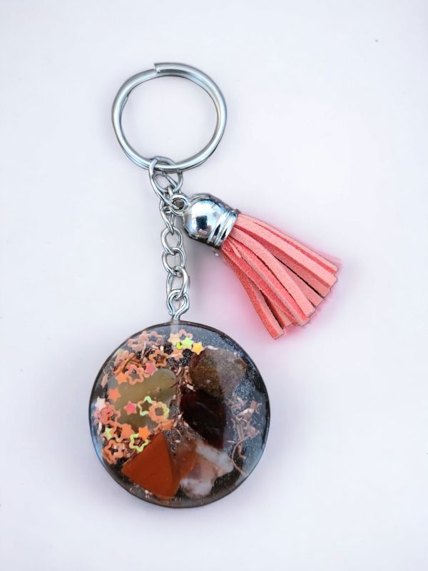 red jasper orange calcite keychain